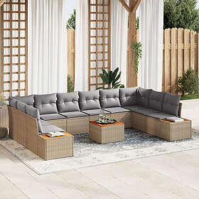 vidaXL Lounge Set 11 Pieces with Cushions Beige Poly Rattan Acacia