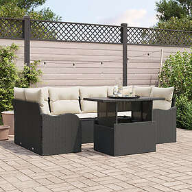 vidaXL 7 Delad Trädgårdsoffセット med kuddar Svart Poly Rattan