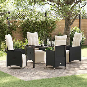 vidaXL 5 Piece Trädgårdsdining Set med Kuddar Svart Poly Rattan.