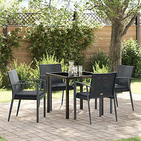 vidaXL 5-delars Trädgårds Matgrupp med Kuddar Svart Poly Rattan