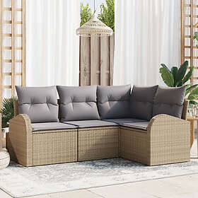 vidaXL Lounge Sett 4 Deles med Pute Beige Polyrotting