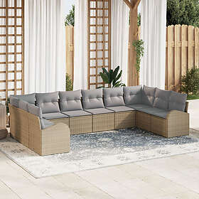 vidaXL Lounge Set 10 Pieces with Cushions Beige Poly Rattan
