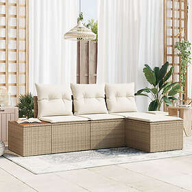 vidaXL Lounge Set 4 Pieces avec coussins Beige Poly-rattan Acacia