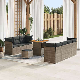 vidaXL 10-delars Trädgårdsoffaset med kuddar Grå Polyrotting Akacia