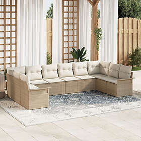 vidaXL Lounge Sett 10 Deler med Pute Beige Poly Rattan