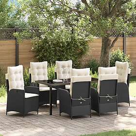 vidaXL 7-delad Trädgårdsdining Set med kuddar Svart Poly Rattan
