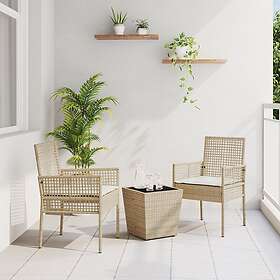 vidaXL 3 Delars Trädgårds Bistro Set med Kuddar Beige Poly Rattan