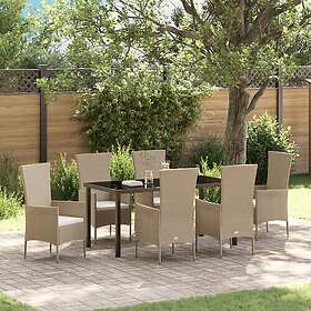 vidaXL Ensemble de salle à manger de jardin 7 pièces avec coussins Beige Poly ro