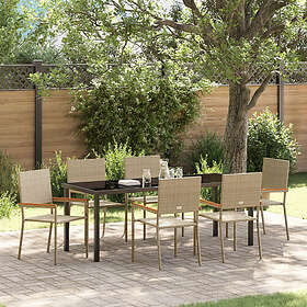 vidaXL 7-delat Trädgårds dining set Beige Konstrotting