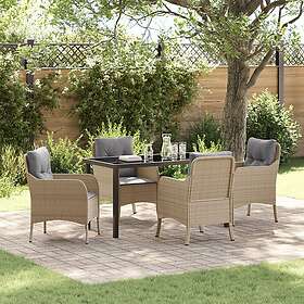 vidaXL 5-Piece Garden Dining Set with Cushions Beige Faux Rattan