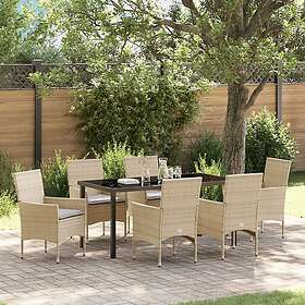 vidaXL Set of 7 Garden Dining Set with Cushions Beige Poly Rattan