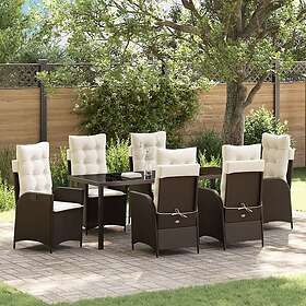 vidaXL 7-delat Trädgårds Matbord Set med Kuddar Brun Poly Rattan 3380496