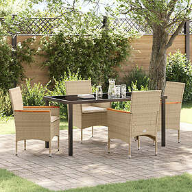 vidaXL 5-delat trädgårds matsals set med kuddar beige poly rattan