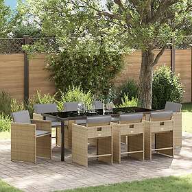 vidaXL 9-delars trädgårdsmatgrupp med kuddar Beige poly rattan