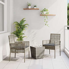 vidaXL 3-delad trädgårdsbistro set med kuddar grå poly rattan