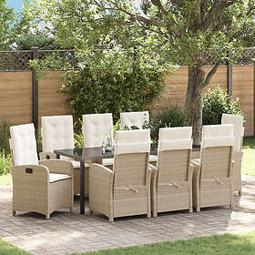 vidaXL 9 delar trädgårds dining set med kuddar beige poly rattan