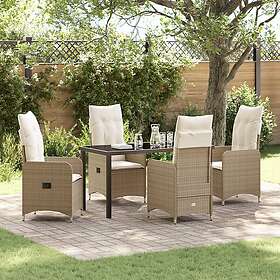 vidaXL 5-delat Trädgårdsmatbord med Kuddar Beige Poly Rattan