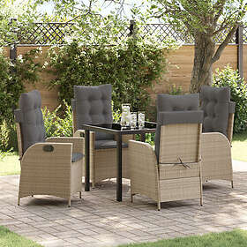 vidaXL 5 Delars Trädgårdsmöbelset med Kuddar Beige Poly Rattan