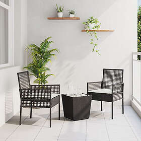vidaXL 3-delars trädgårdsbistro set med kuddar svart polyrotting