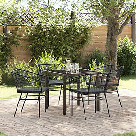 vidaXL 5-delars trädgårds matset med kuddar svart polyrotting