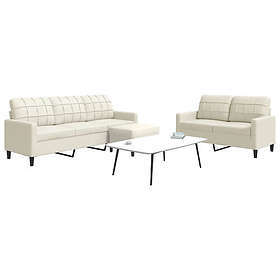 vidaXL Soffgrupp med dynor 3 delar gräddvit sammet