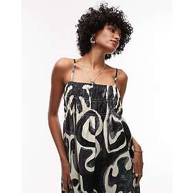 TOPSHOP Linen Look Shirred Bust Chuck On Midi Dress