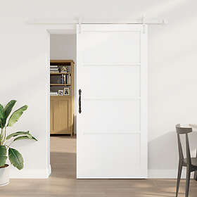 vidaXL Skjutdörr med beslag Set Vit 93x202 cm Massivt trä Furu