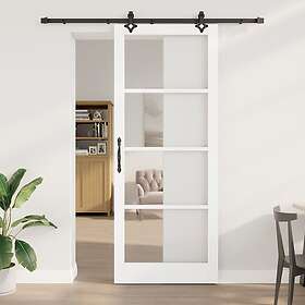 vidaXL Skjutdörr med hårdvaruset 'ORKDAL'Vit massivt trä & glas