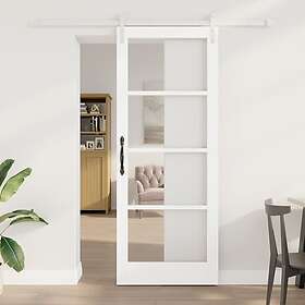 vidaXL Skjutdörr med Hårdvaruset "ORKDAL" Vit Massivt Trä & Glas
