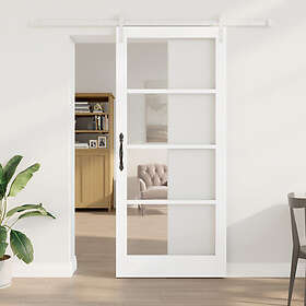vidaXL Skjutdörr med Beslag Set "ORKDAL" Vit Massivt Trä & Glas