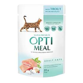 Optimeal Konserverat foder för vuxna katter med öring i gräddsås 12 x 85g