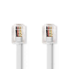 Nedis Telekomkabel RJ11 Hane RJ11 Hane 5,00 m Kabelns utformning: Platt Kabeltyp: RJ11 Transparent Vit