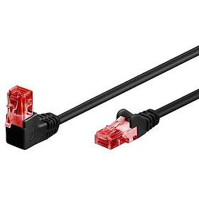 Goobay Patchkabel CAT 6, 1x 90° vinklad, U/UTP, svart kopparklädd aluminiumledare (CCA), snäpplås på toppen, 3 m