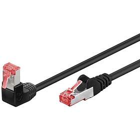 Goobay Patchkabel CAT 6, 1x 90° vinklad, S/FTP (PiMF), svart, 1 m kopparledare (CU), halogenfri kabelhölje (LSZH), snäpplås på toppen