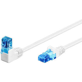 Goobay Patchkabel CAT 6A, 1x 90° vinklad, U/UTP, vit kopparklädd aluminiumtråd (CCA), snäpplås på toppen, 0,5 m