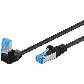 Goobay Patchkabel CAT 6A, 1x 90° vinklad, S/FTP (PiMF), svart, 3 m kopparledare (CU), halogenfri kabelhölje (LSZH), snäpplås på toppen
