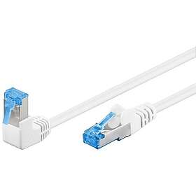 Goobay Patchkabel CAT 6A, 1x 90° vinklad, S/FTP (PiMF), vit, 0,5 m kopparledare (CU), halogenfri kabelhölje (LSZH), snäpplås på toppen