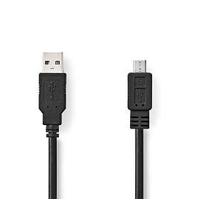 Nedis USB-kabel USB 2,0 USB-A Hane USB Micro-B Hane 480 Mbps Nickelplaterad 2,00 m Rund PVC Svart Låda