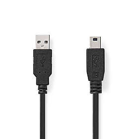 Nedis USB-kabel USB 2,0 USB-A Hane USB Mini-B 5 pin Hane 480 Mbps Nickelplaterad 1,00 m Rund PVC Svart Låda