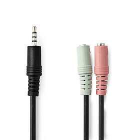 Nedis Stereoljudkabel 3,5 mm Hane 2x 3,5 mm, Hona Nickelplaterad 0,20 m Rund Svart Kuvert