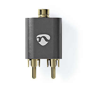 Nedis Stereo Audio Adapter 2x RCA Hane 3,5 mm Hona Guldplaterad Rak Aluminium Grått Med Metall 1 st. Kartong med täckt fönster
