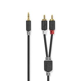 Nedis Stereoljudkabel 3,5 mm Hane 2x RCA Hane Guldplaterad 0,50 m Rund Antracit Låda