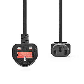 Nedis Strömkabel UK-kontakt Hane IEC-320-C13 Vinklat Rak Nickelplaterad 3,00 m Rund PVC Svart Label