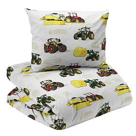 Redlunds Traktor Vit Barn Bäddset Enkeltäcke 150x210