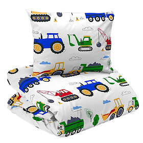 Redlunds Busy Tractors Vit Barn Bäddset Enkeltäcke 150x210