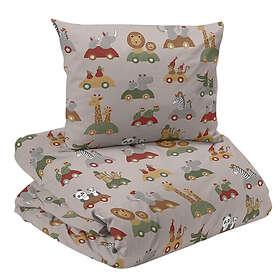 Redlunds Utflykt Beige/Röd Söta Djur Barn Bäddset Enkeltäcke 150x210