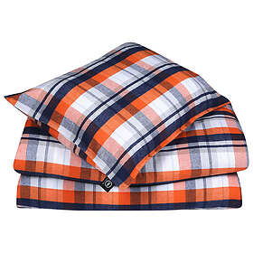 Recycled by Wille Lindvallen Flanell Rutigt Orange/Blå Bäddset Enkeltäcke 150x210