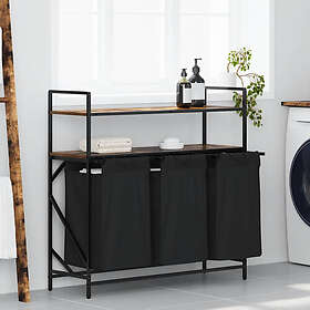 vidaXL Tvättkorg 3 fack med hyllor rökfärgad ek