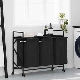 vidaXL Tvättkorg 3 fack med hjul svart ek