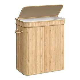 Songmics Tvättkorg med lock och bärhandtag 100L Bambu